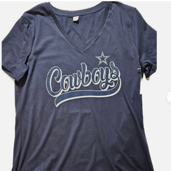 Nfl Apparel Tops - Dallas Cowboys Shirt Womens Large Navy Blue NFL Football V-Neck Script Star Tee